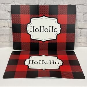 Christmas Placemats "Ho Ho Ho" Set of 4 Buffalo Plaid Red/Black Vinyl Farmhouse